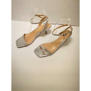 Jewel Badgley Women's  Silver Square Toe Glitter Kitten Heel sz 7